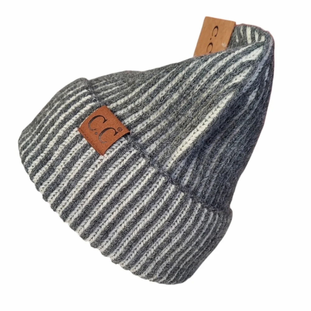 Striped Winter Beanie Hat Womens Unisex Gray Soft Warm Hat Winter New Stretch